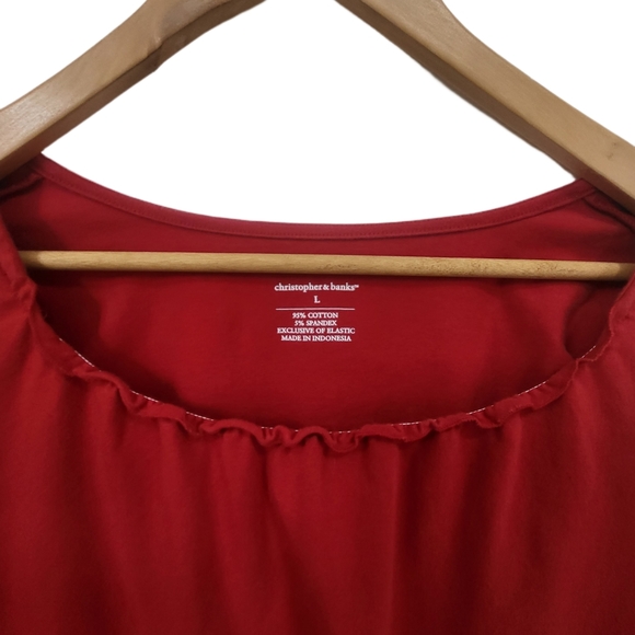 🌿Christopher and Banks Womens Red Large Elastic Scoop Neck Top - Picture 7 of 11